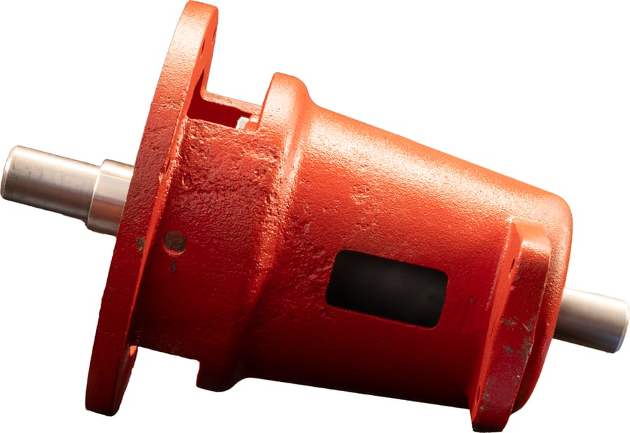 A rebuilt red bearing assembly on white after rebuild